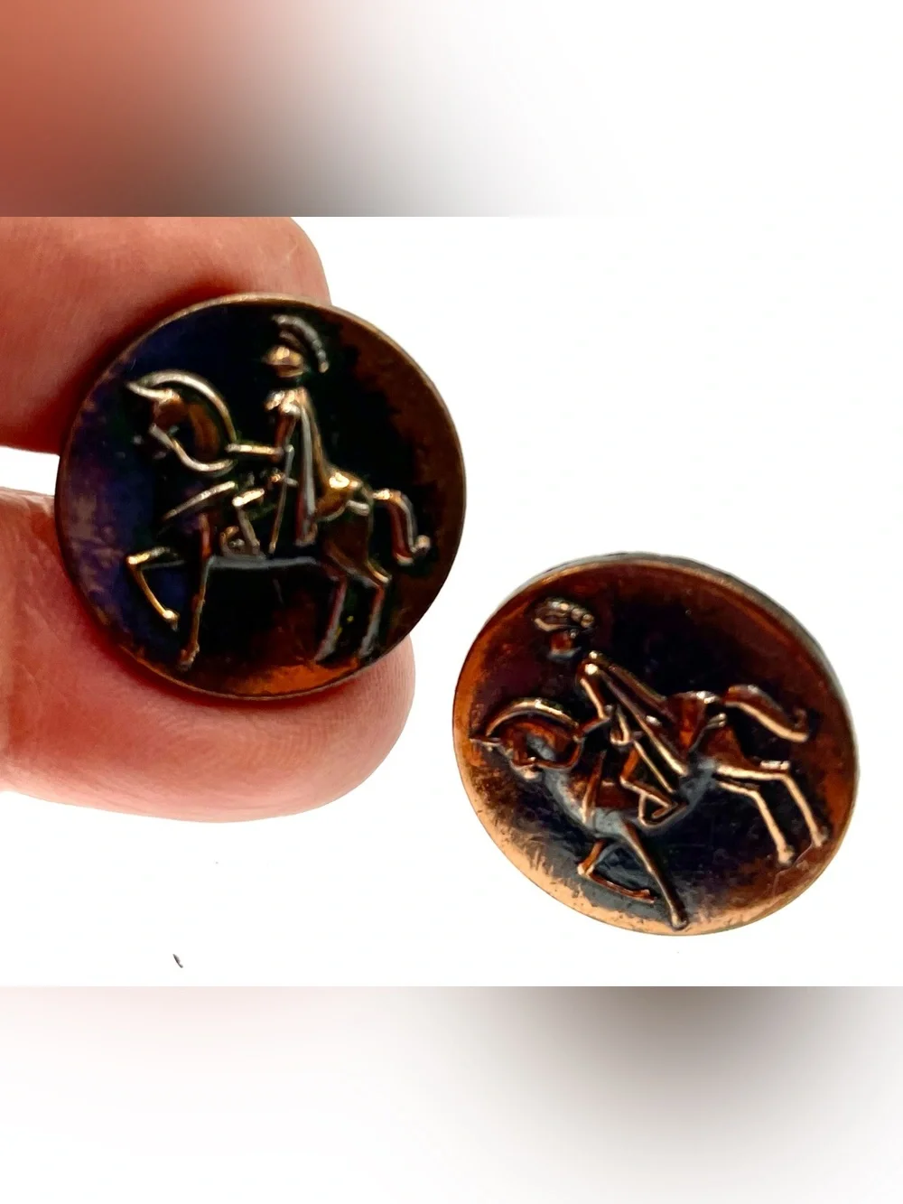 Vintage Equestrian Horse Rider Cufflinks Copper Tone Mid Century Modern Mens